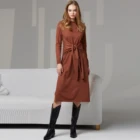 Women Dress Dresses Women Top Sale Classic Fashion Round Neck Long Sleeve Women Knit Sashes Long Sweater Dress