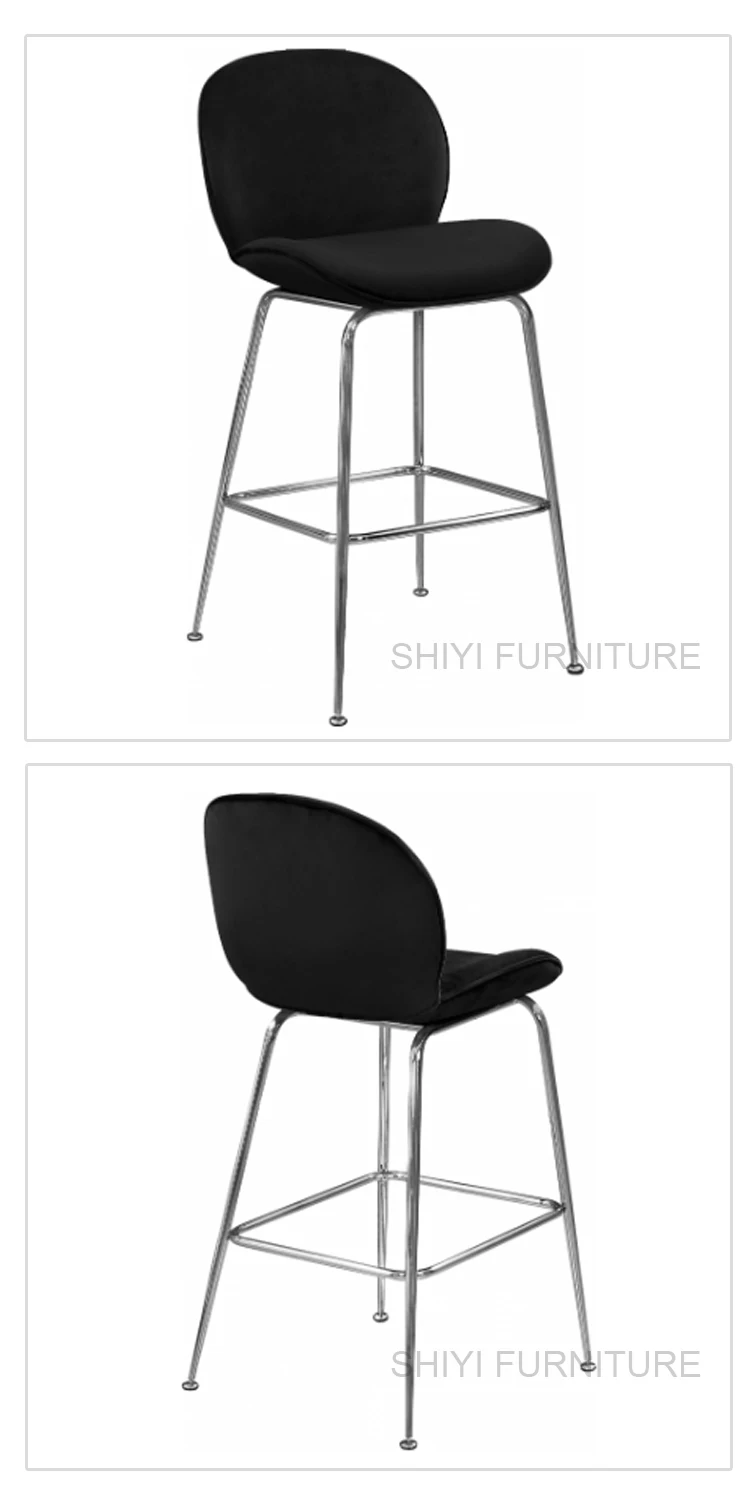 Black velvet metal leg bar stools