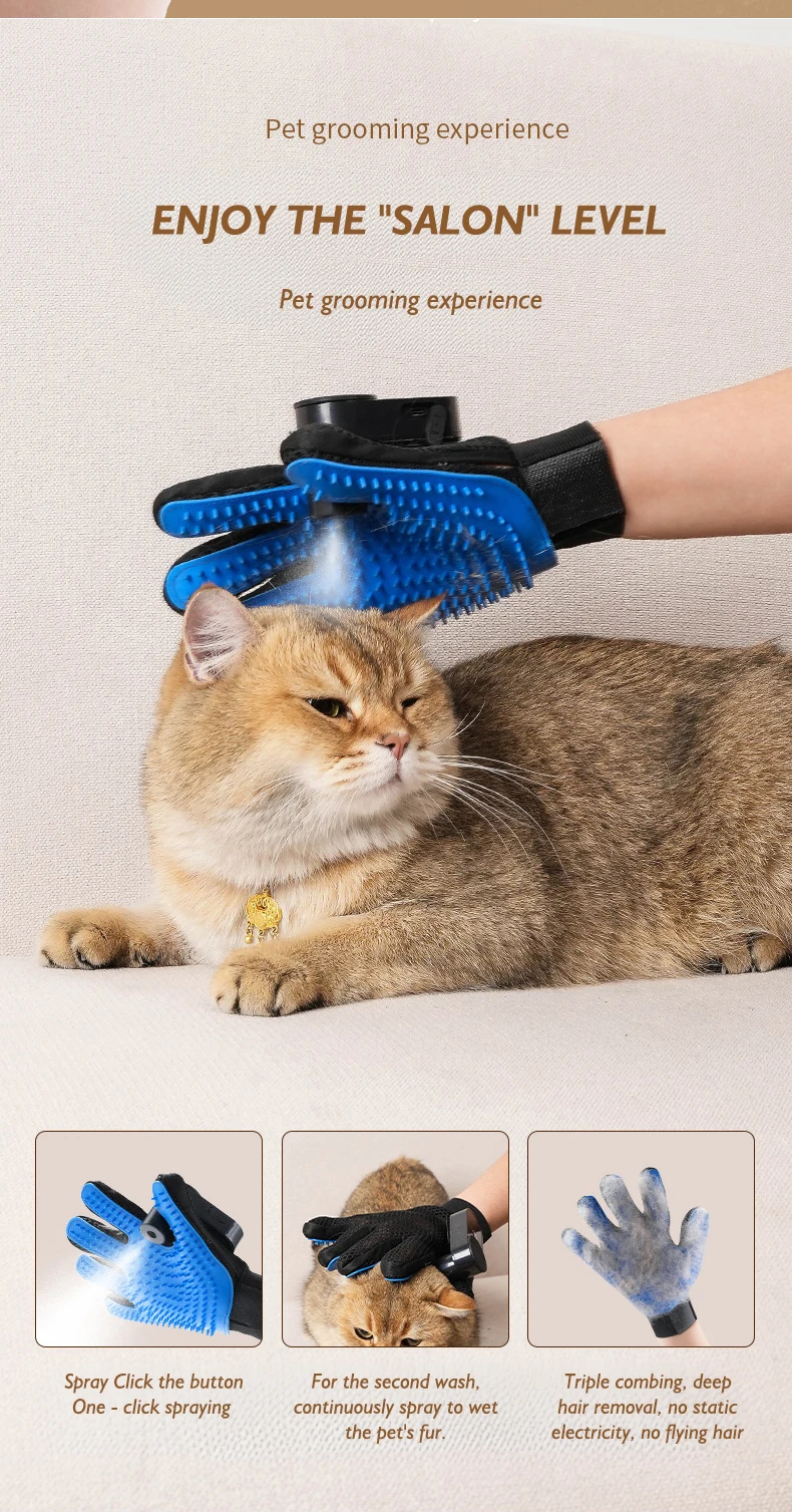 Hot Sale Pet Grooming Gloves for Cats Dogs Hair Removal and Cleaning Reusable Massage Spray Gloves Pet Products factory