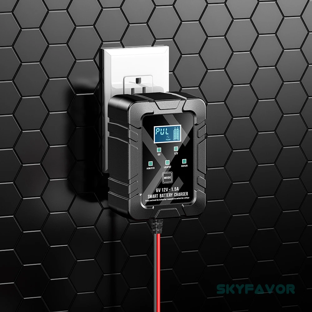 Universal smart 6V 12V battery charger 6V 12V 1.5A automatic lifepo4 lfp lead acid gel agm repair battery charger with SEA plug