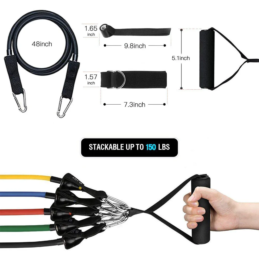 Wholesale Custom Latex 11Pcs  Resistance Exercise Band Elastic Fitness Rope Set 150lb Heavy Power Stretch Expander Tube factory