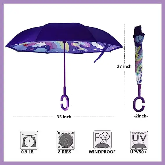 paraguas promotional C-Shaped Handle Double Layer Kids Windproof Inverted Reverse Umbrella with logo for sale