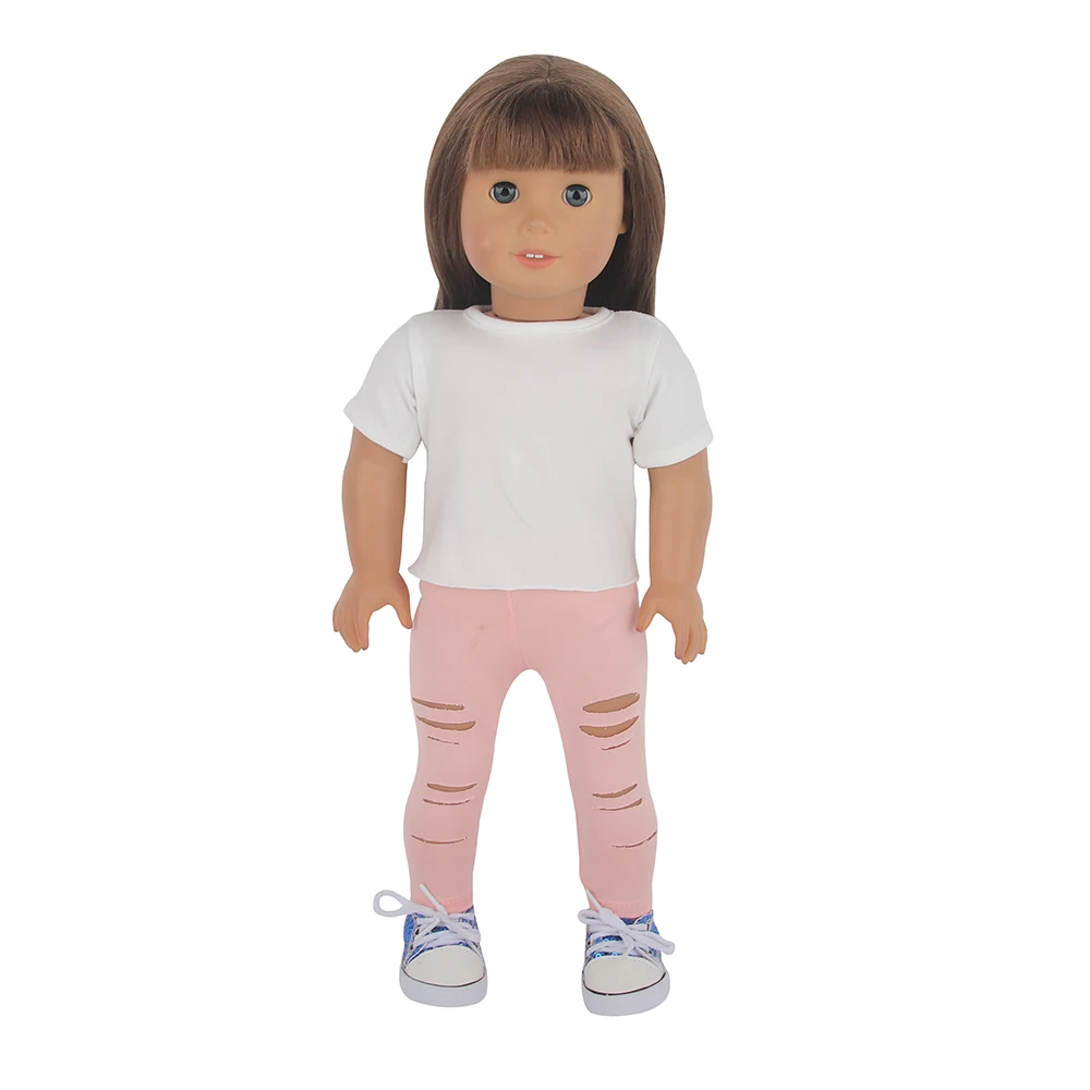 Hot-selling Grapefruit-colored ripped pants T-shirt set 18 inch doll clothes doll accessories wholesale