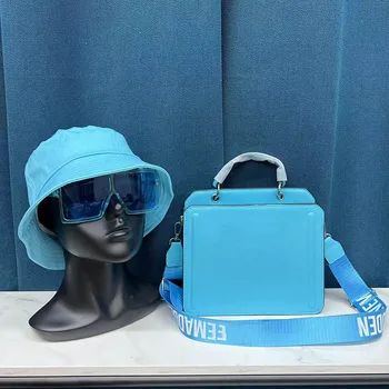 New arrival 2025 summer beach shopping shoulder purses and handbags glasses hat set Women PU leather Tote bag with shade hat