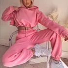 Top Women's Fitness Tracksuit Set In Stock Warm Long Sleeve Casual Crop Top Hoodie Sweatpants Sportswear