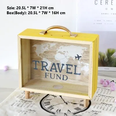 Wooden Suitcase ATM Money Picture Bank with Glass Window and Top Handle Picture Frame Money Bank