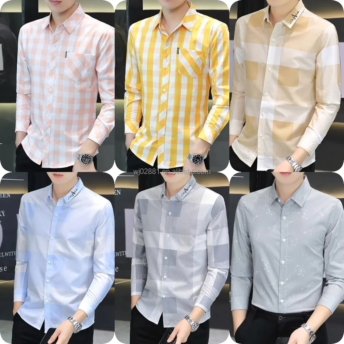 Custom Casual Business Formal Foldover Collar Striped Top Printed Plaid Long Sleeve  Men's Shirt