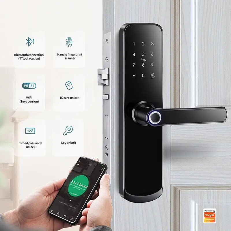 Electronic Smart Door Handle Security Lock APP Fingerprint IC Card Password Key 