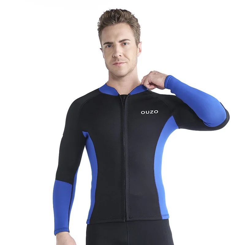 1.5mm Front Zip Neoprene Snorkeling Swim Suit Diving Wetsuit Jacket Surfing Split Top