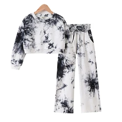 INS hot sale children autumn tie-dye clothes sets  long sleeve casual kids girls tracksuit two pieces clothing for 7-14years kid