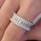 925 Sterling Band Rings Moissanite 925 Sterling Silver Baguette Eternity Band Rings