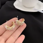 Plated Hoop Korea Fashion Minimalist Gold Plated Stud Earings Wide Big Pearl Hoop Earrings
