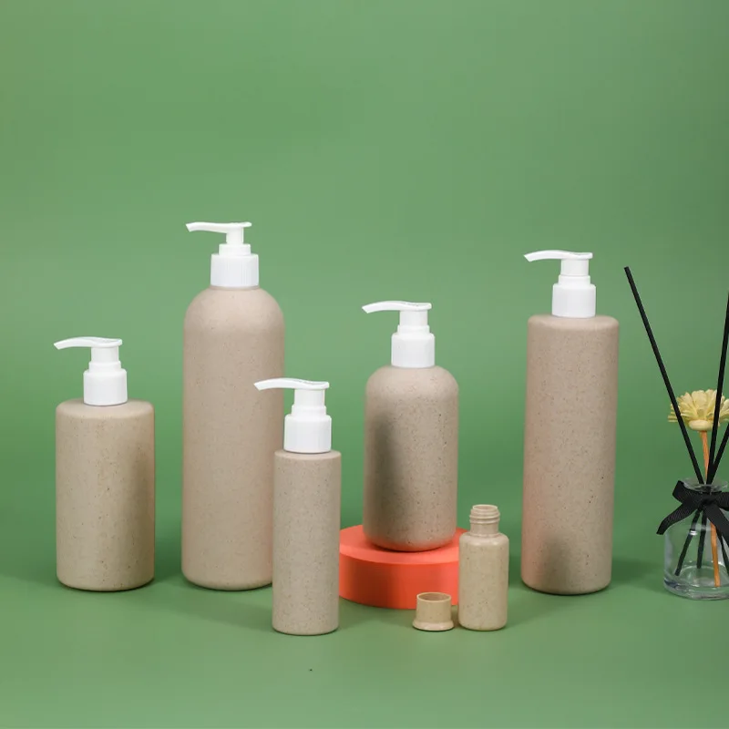 OEM Luxury Hotel Amenities Home Bath Shampoo Empty Cosmetic Pump Packaging Wheat Straw Biodegradable Plastic Bottle
