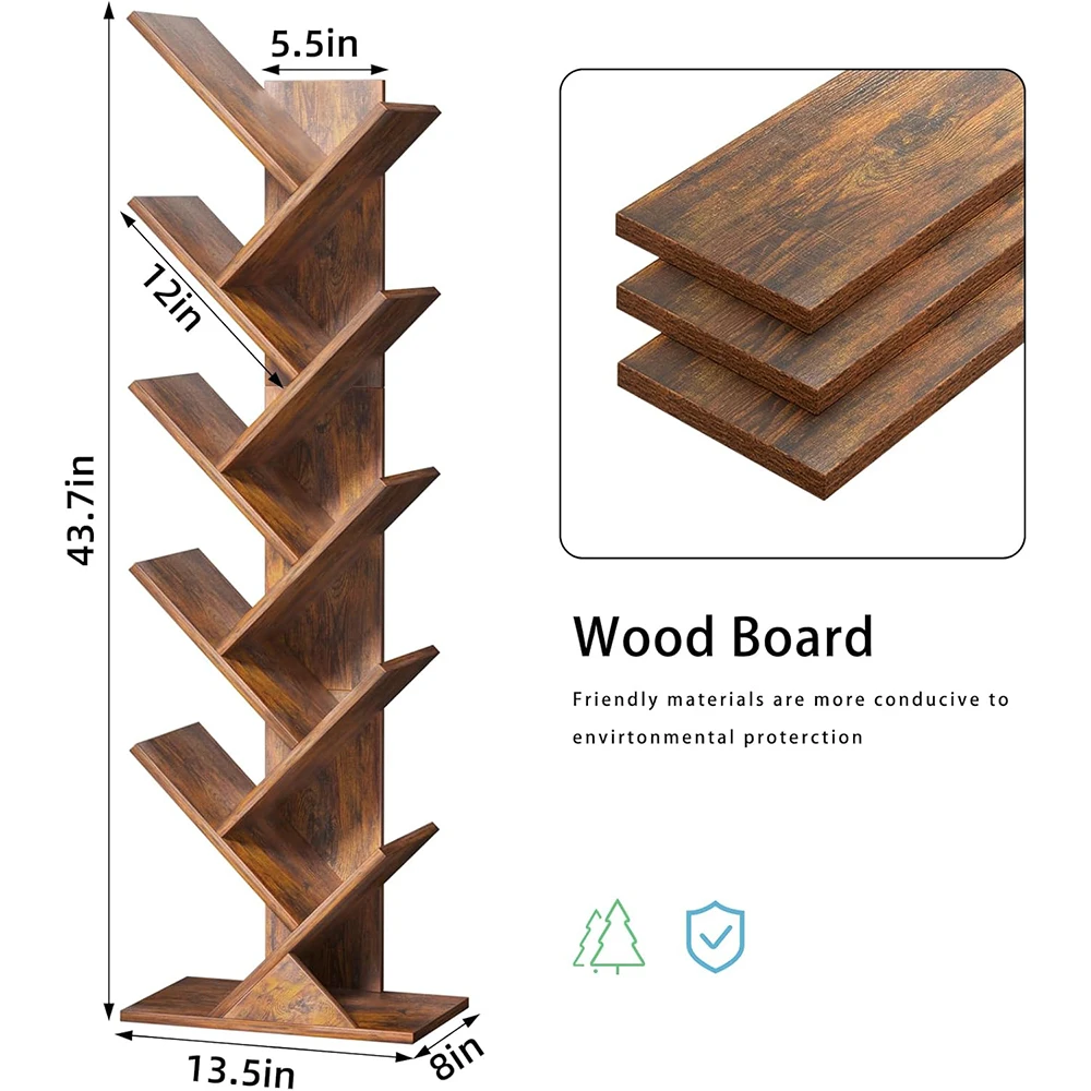 product 10 tier modern nu deco wooden floor standing narrow space storage organizer bookshelf for home office living room brown-1