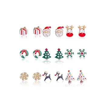 2019 New Alloy Christmas Tree Earrings Small Santa Snowflake Deer Stud Earrings
