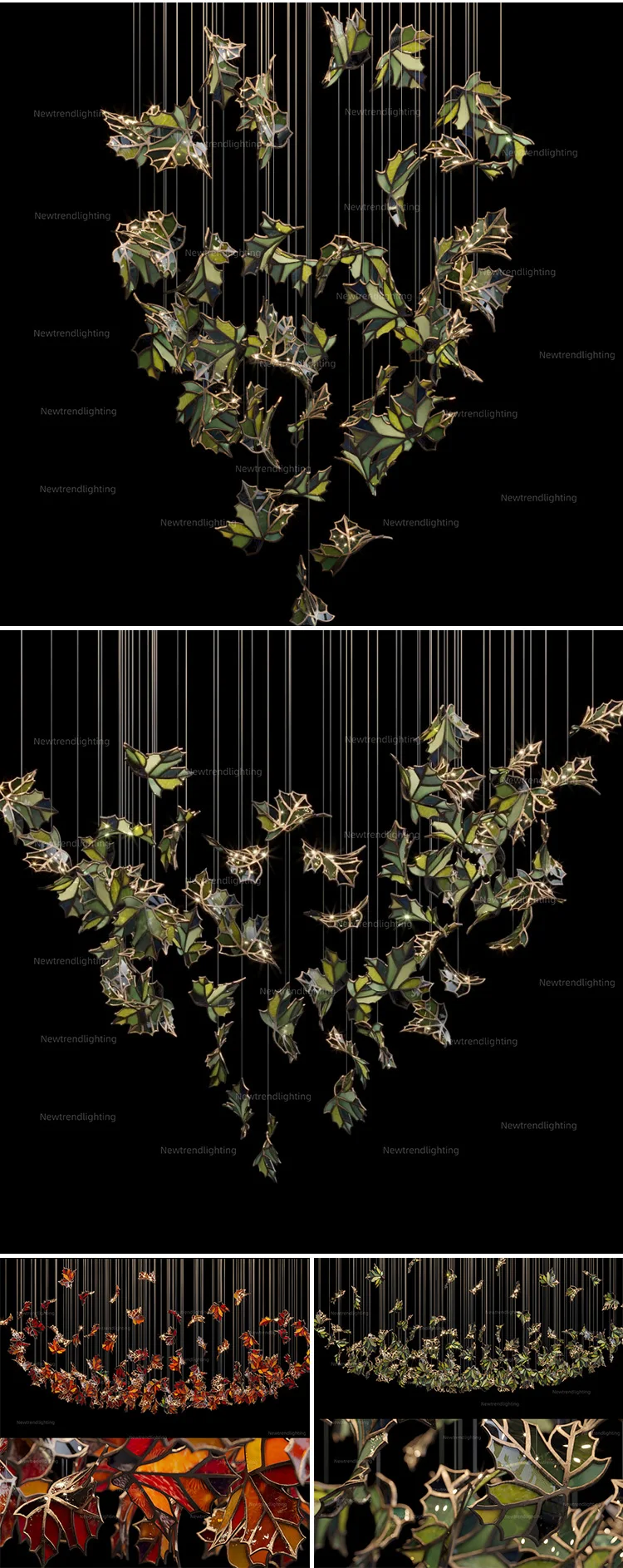 CPL-289 Natural Style Indoor Staircase Glass Maple Leaf Luxury LED Inspired Lamp Wedding Chandelier Pendant Light manufacture