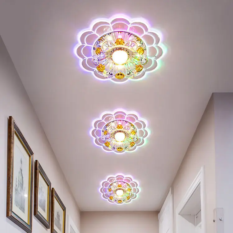 Ceiling light can be dimmed LED modern round glass crystal beads ceiling flat living room corridor Hotel apartment KTV bar