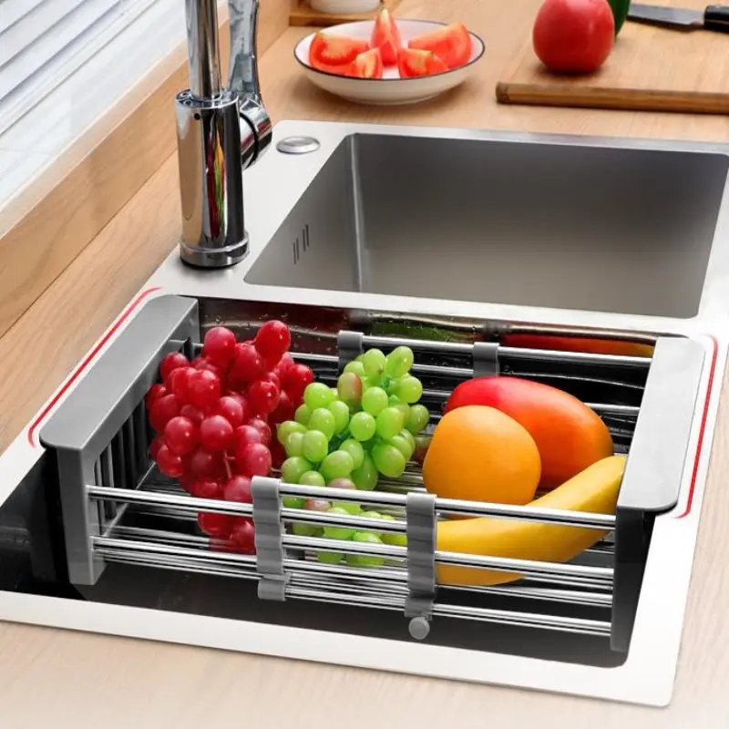 Adjustable Sink Dish Drainers Drain Basket Kitchen Organizer Stainless