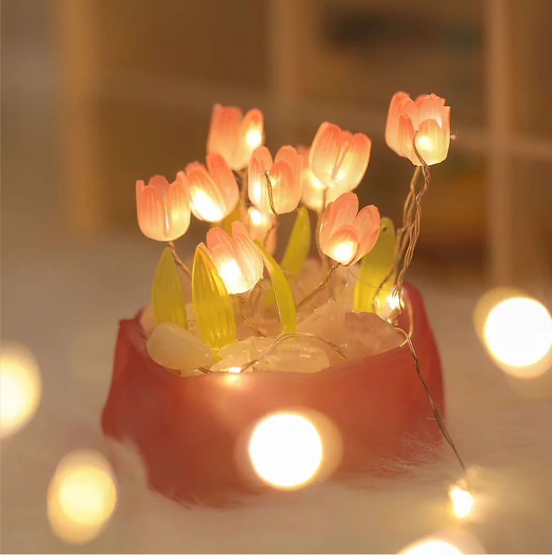 Dressing Table Decorative Objects Lamp Bedroom Decoration Kit DIY Bedside Sleep Birthday Gift Home Tulip Flower Night Light