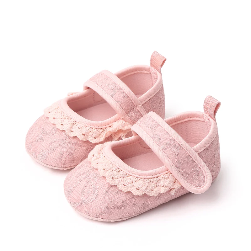 Baby Girls Solid Color Embroidered Lace Edge Soft Soled Comfortable Infants Princess Step Shoes factory