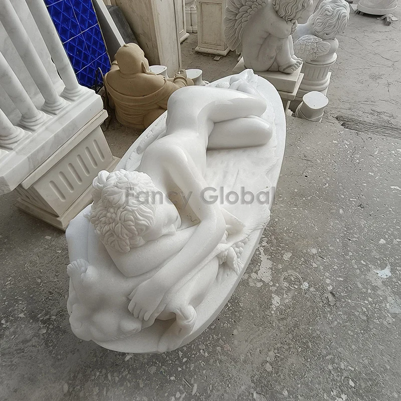 Hand Carved Life Size Famous Marble Statues Sleeping Beauty Nude White