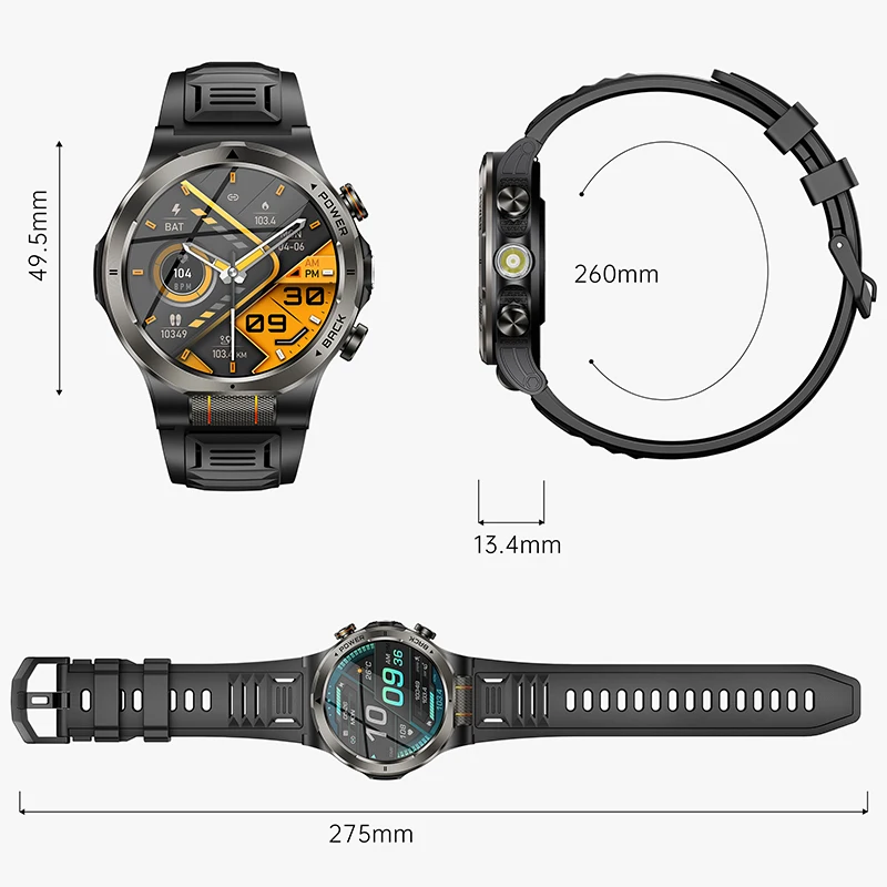 product kt91 smart watch 143inch amoled screen led flashlight 1100mah large battery health monitor 3atm waterproof sports watches-10