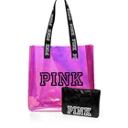 Customized Pvc Cosmetic Bag READY STOCK DESIGN Custom Cosmetic Bag Pvc Fashion Bag Pvc Jelly Laser Pvc Woman PINK LOGO Bag