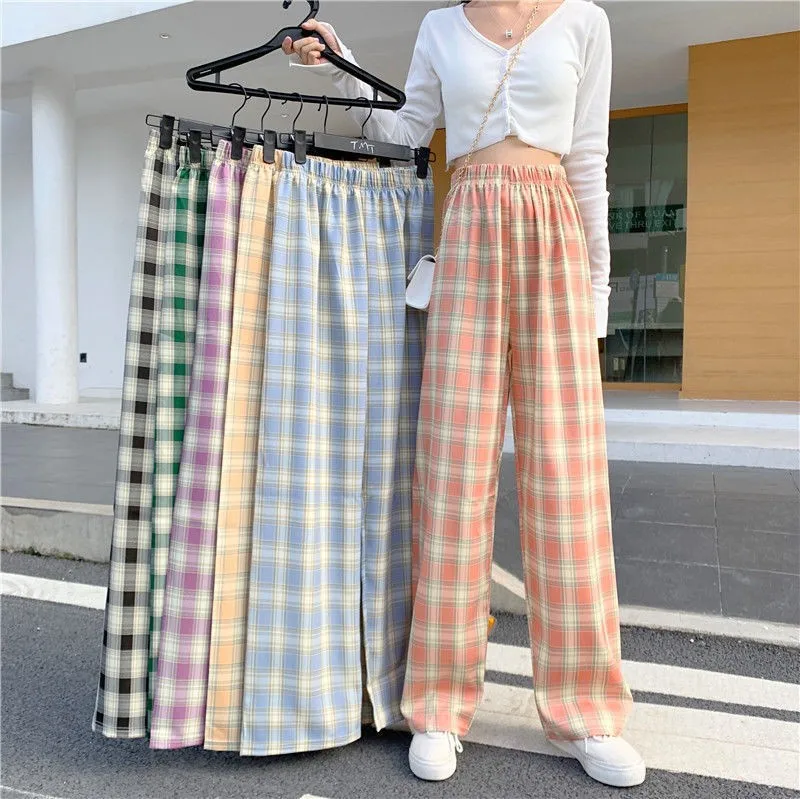 High Waist Plaid Pants 