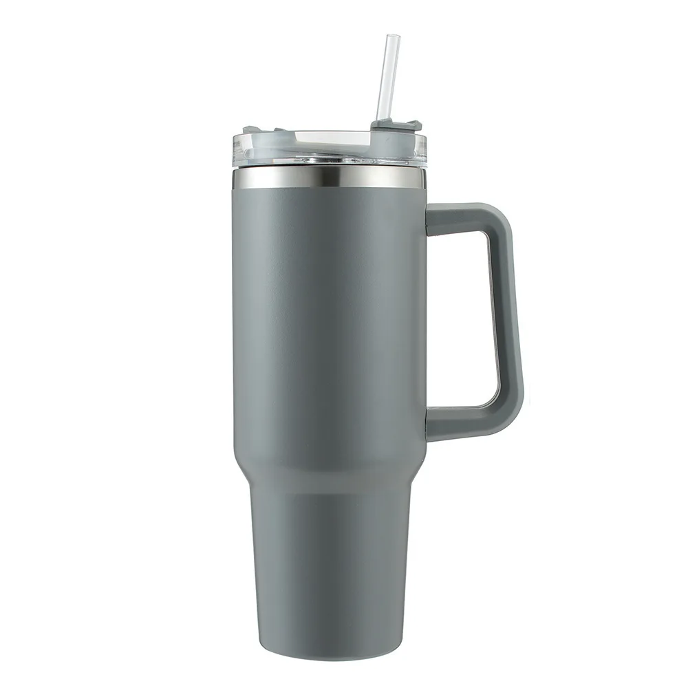 Large size Custom color car cup tumbler outdoor camping double wall vacuum insulated stainless steel with handle and straw