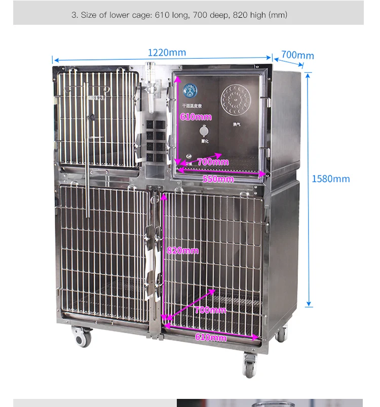 High Quality Thermostatic Stainless Steel Dog Pet Cages Houses Temperature Control & Oxygen Cabin