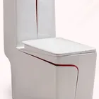 Square Toilet White Color With Gold Black Blue Line Big Body Siphonic Water Closet