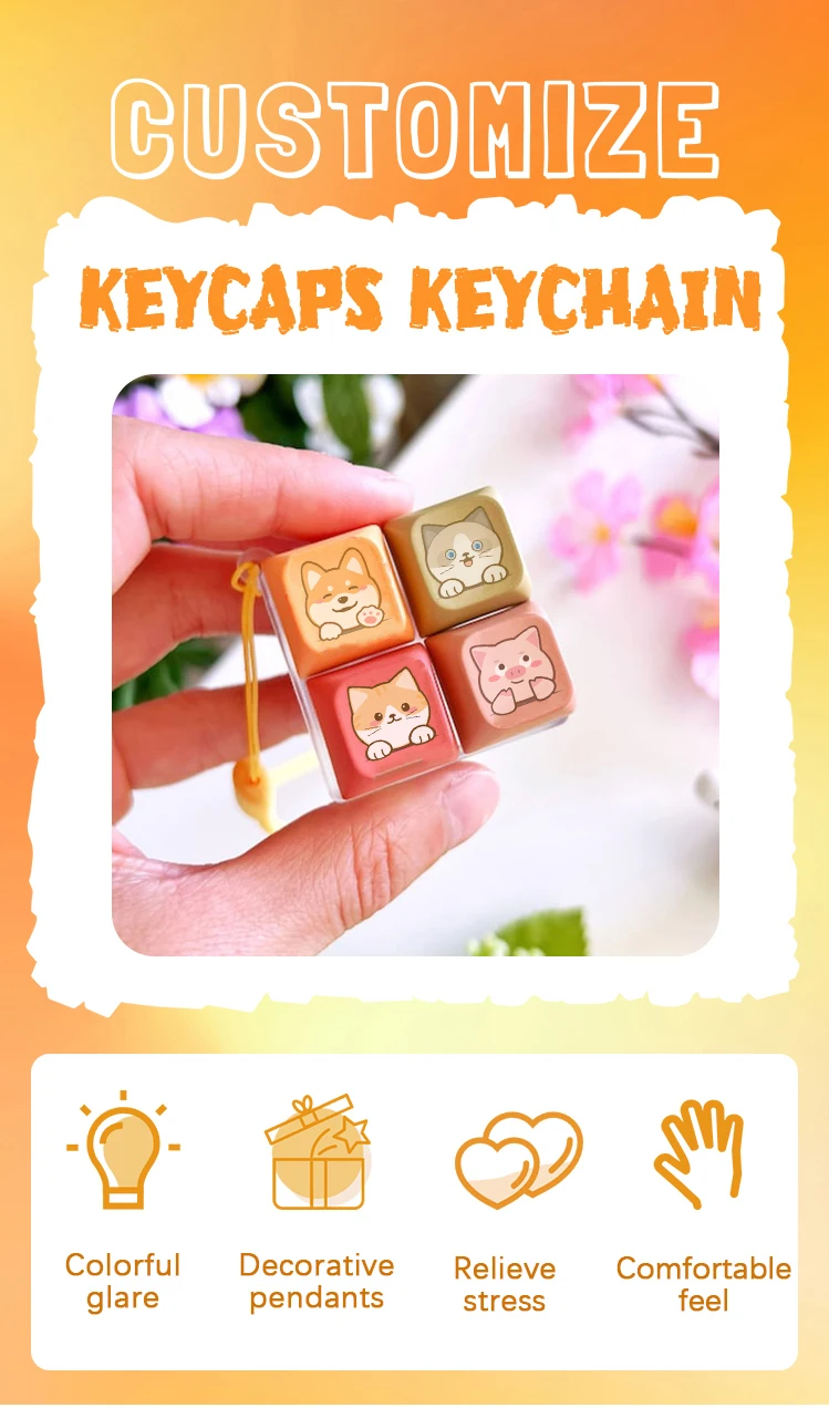 Custom Keyboard Keycap Keychain DIY Logo Printing Design Stress Relief Switch Key Chain factory