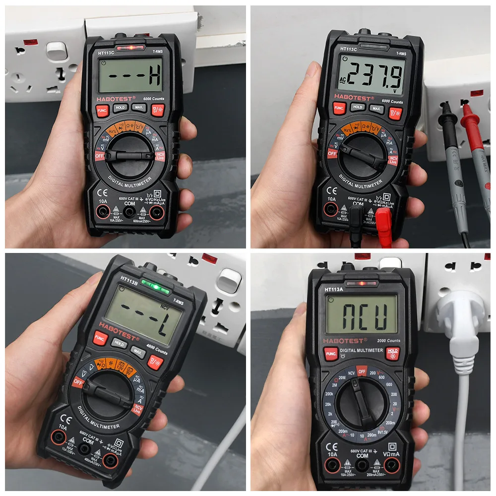 Habotest HT113C Digital Multimeter with Safety Rating CAT III 600V ABS Material and Low Battery Indicator