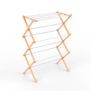 Low Price 8M 3 Layer Concertina Bamboo Clothes-Horse Foldable Cloth Dryer Racks For Clothes Stand Drying Rack