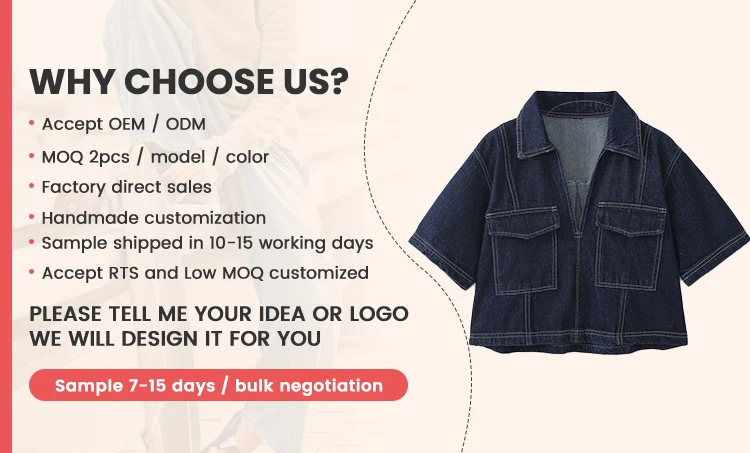 2024 Spring New Women's Turn Down Collar Denim Blue Color Casual Fashion Denim Short Shirt Jacket supplier