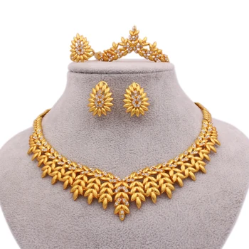 Gold plated Jewelry sets for women necklace earrings bracelet ring Dubai African Indian bridal set gifts ladies jewellery set