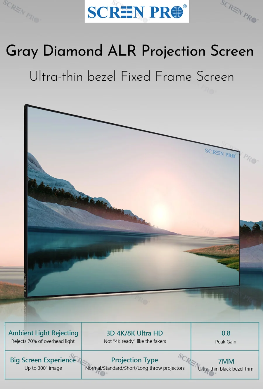 New 100 Inch 4k 3d Gray Diamond Projector Screen Ambient Light