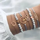 Bracelet American Fashion Ladies Alloy Elephant Turquoise Beaded Bracelet 6 Sets