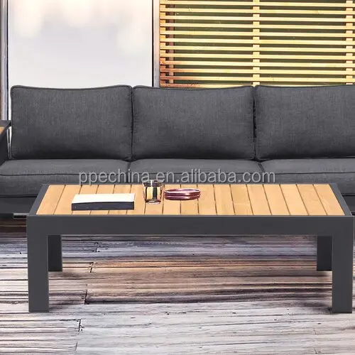 Garden patio furniture outdoor metal table aluminum table with wood top