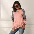 Shirt Wholesale High Quality Women Casual Leopard Print Long Sleeve T Shirt With Color Block Sleeve