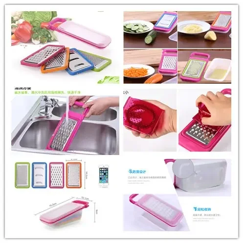 stainless steel plastic multi function cheese bread vegetable grater set cheese bread slicer grater with container and lid