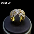 18k Diamond Ring Bling Bling 18K Gold Plated Diamond Copper Silver Material Cuban Link Ring For Women