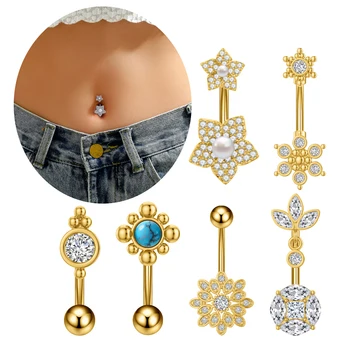 Hypoallergenic 14G Stainless Steel Belly Button Ring Round Cross Heart Cubic Zirconia Belly Button Barb Ombligo Piercing Jewelry