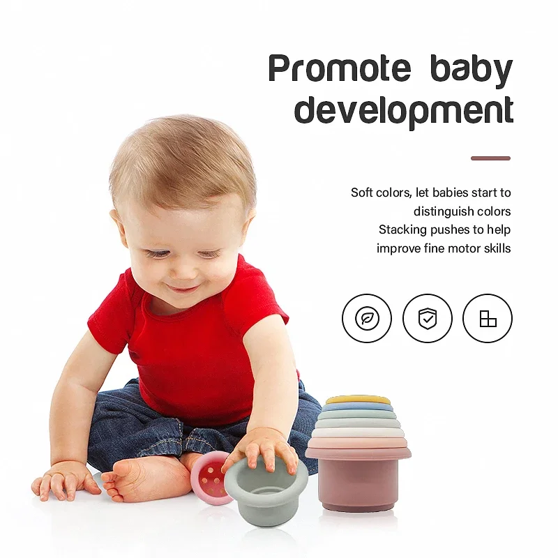 product bpa free silicone stacking sorting nesting blocks early educational intellectual development toy finish the task-4