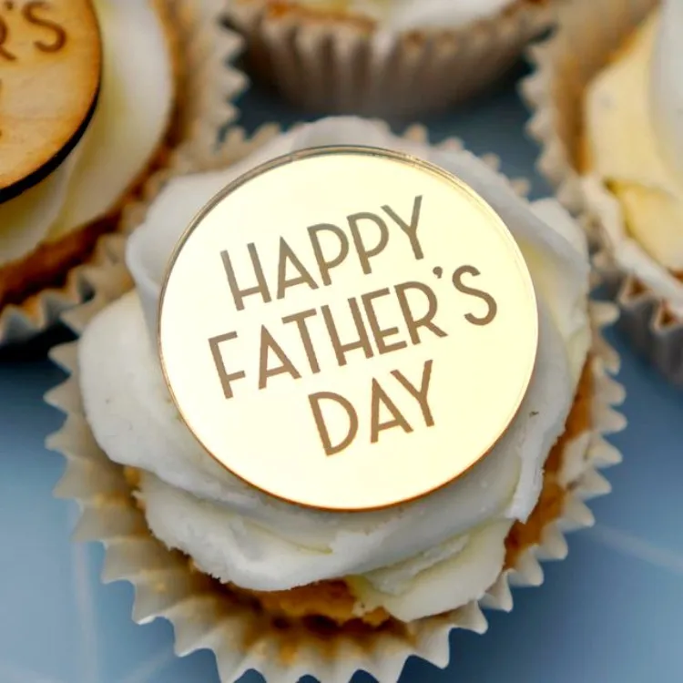 Wholesale price gold round acrylic happy Father's day Cake Topper cake decorating love dad cupcake topper