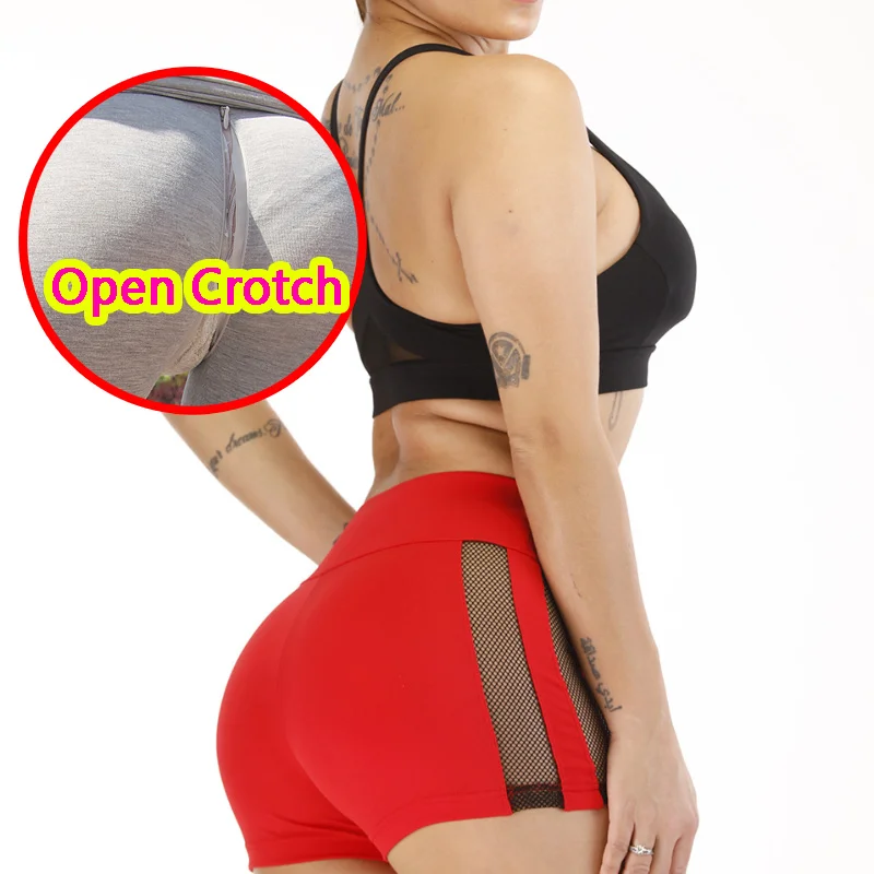 Woman Open Crotch Sexy Pants Sport Double Seamless Zipper Fly Outdoor Sex Leggings Crotchless 1373