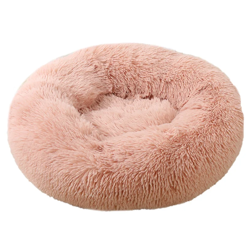 product luxury plush pet round bed soft faux fur donut bed for dogs and cats solid pattern-60