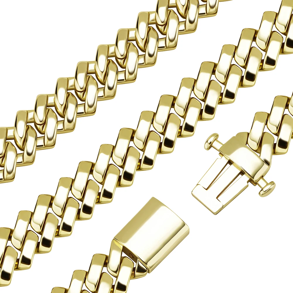 10mm 12mm polished 18k gold plating clean prong cuban bracelet spring clasp luxury fashion brass hip hop bracelet