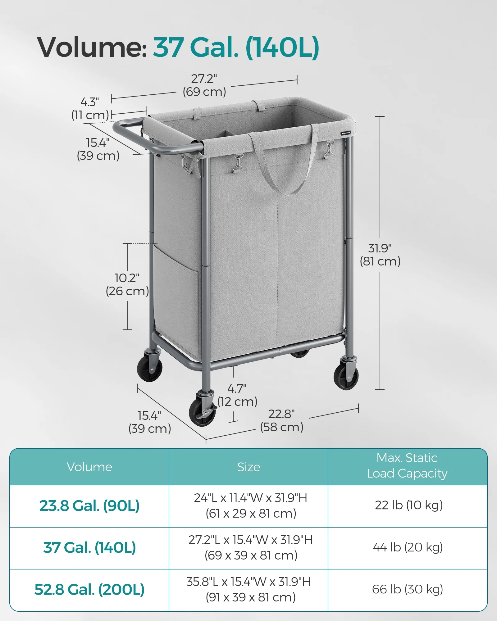 SONGMICS durable rolling Laundry Hamper with Metal Frame Customized dirty clothes laundry basket