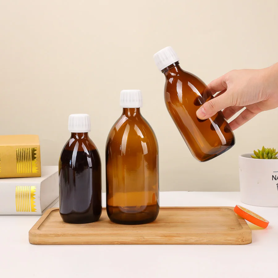 DIN 28 Maple Syrup Bottle 30ml 60ml 100ml 125ml 150ml 200ml 250ml Amber Pharmacy Glass Bottles For Juice Coffee